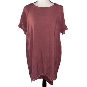 Versona Muted Pink Distressed Hem Boho Blouse Size Large